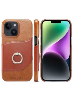 Case Cover For iPhone 14 Plus Fierre Shann Oil Wax Texture Genuine Leather Back Case Brown