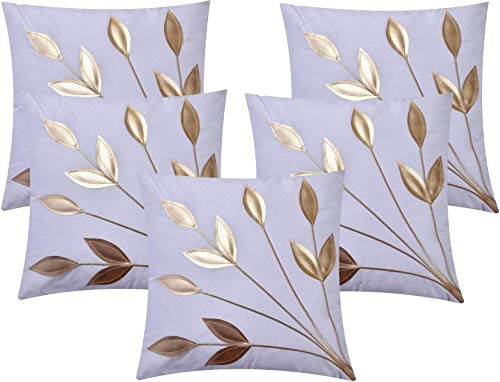 MS Enterprises MS Enterprises Colourful Synthetic Cushion Cover with Zipper16 x 16 InchSet of 5 Cream 