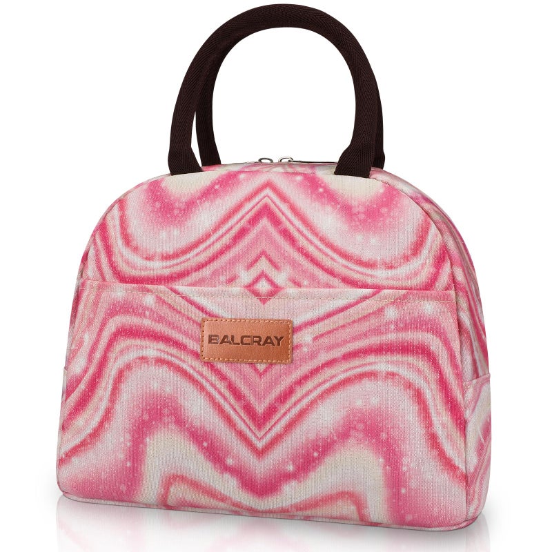 BALORAY Lunch Bag for Women Men Cute Reusable Insulated Lunch Box Large Capacity Lunch Tote Bag for Work Picnic or TravelShimmery Pink