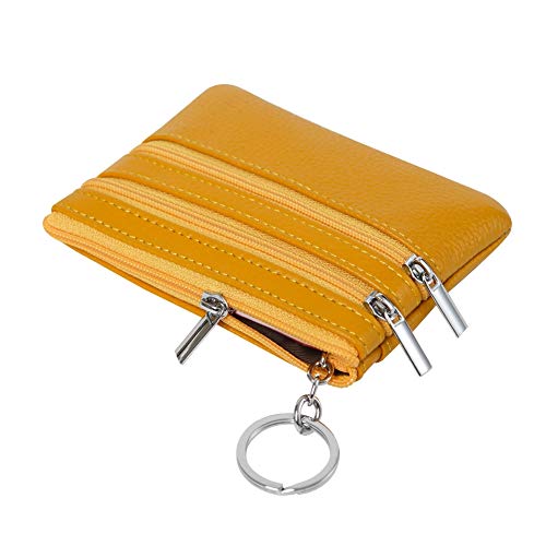 Cynure Women's Genuine Leather Coin Purse Mini Pouch Change Wallet with Keychain,Yellow - Image 5