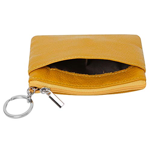 Cynure Women's Genuine Leather Coin Purse Mini Pouch Change Wallet with Keychain,Yellow - Image 3