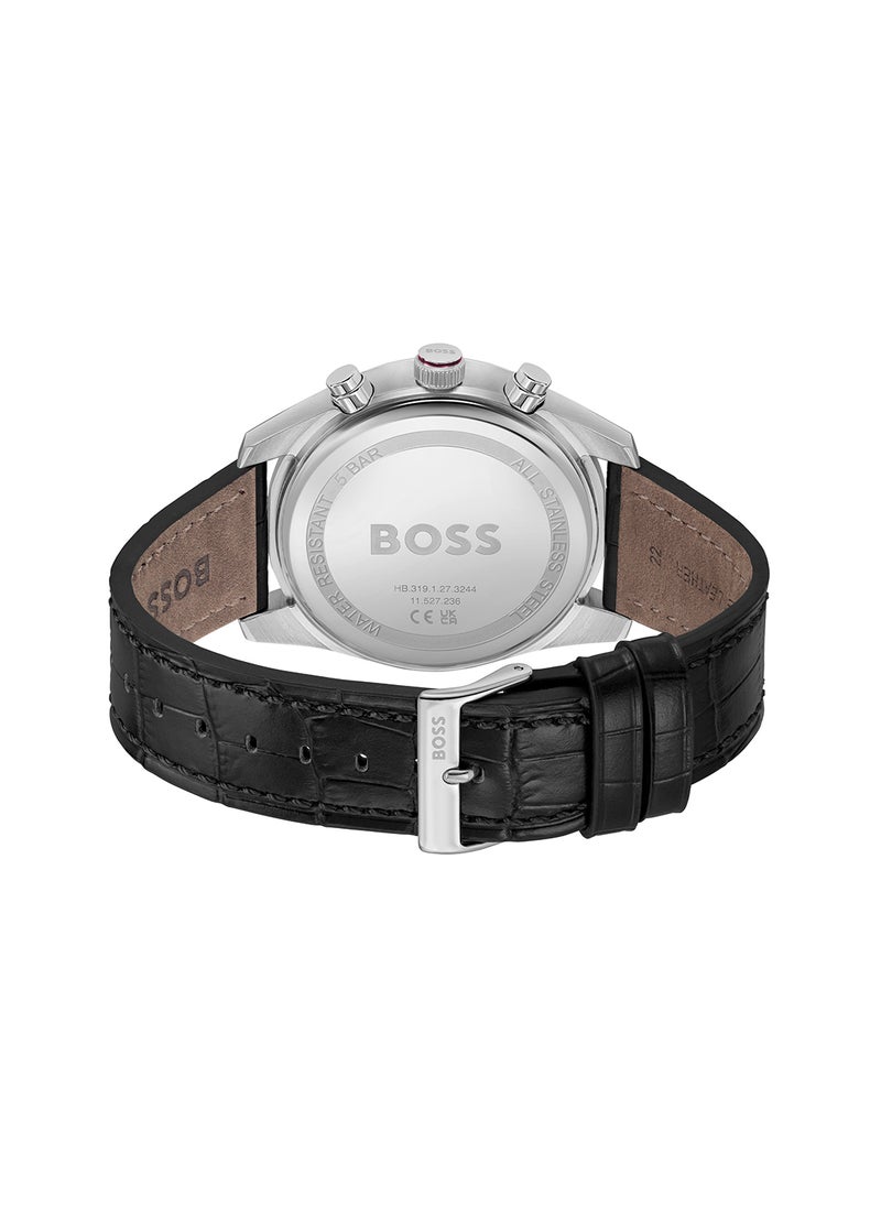 HUGO BOSS ساعة كلاسيكية للرجال من هوجو بوس بتصميم دائري بعلبة لون بورغندي - 1514193  - Image 3