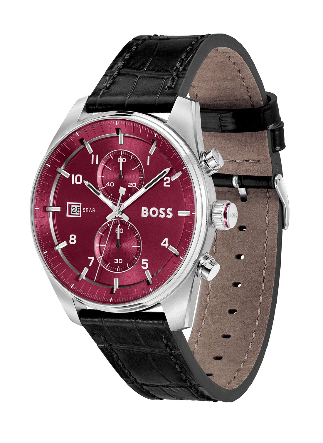 HUGO BOSS HUGO BOSS ROUND CHRONOGRAPH MEN'S BURGUNDY CASE WATCH - 1514193 