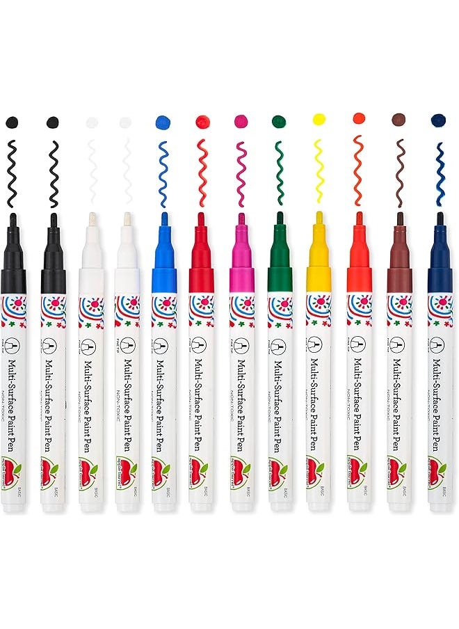 erorex - Set Of 12 Multi Surface Fine Tip Paint Pens Perfect For Indoor And Outdoor Arts And Crafts Projects 6233 Basic - Image 1