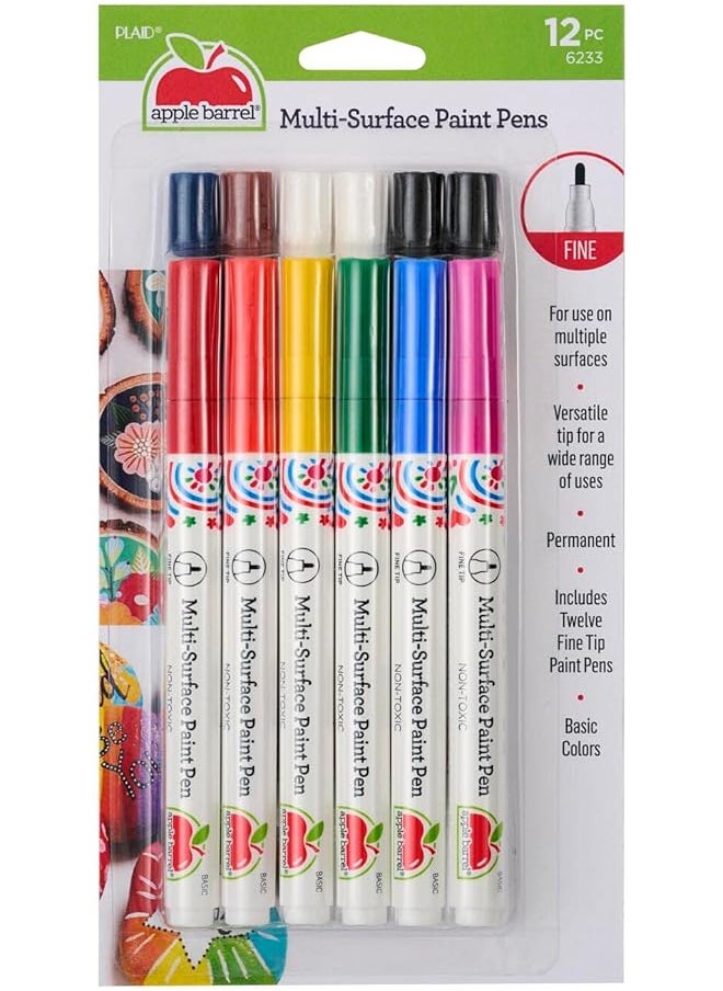 erorex - Set Of 12 Multi Surface Fine Tip Paint Pens Perfect For Indoor And Outdoor Arts And Crafts Projects 6233 Basic - Image 1