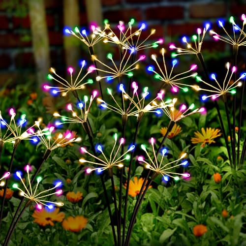 Kwaiffeo Solar Garden Lights Outdoor Waterproof Decorative Solar Lights for Outside 2 Pack with120 LED Swaying Fairy Firework Light Yard Garden Decor Gifts for Mothers Day Mom Grandma Women - Image 1
