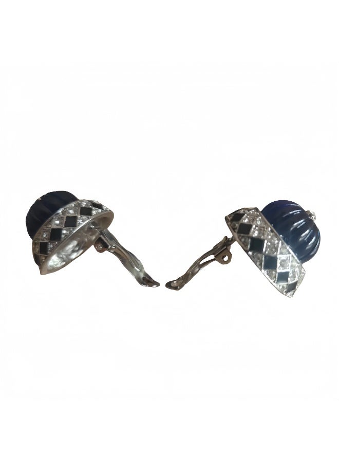 LumiArk Elegant Blue Gemstone Clip - On Earrings with Crystal Accents - Image 5
