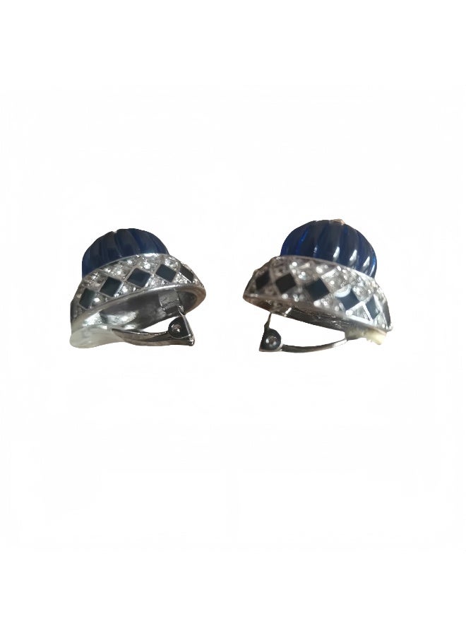 LumiArk Elegant Blue Gemstone Clip - On Earrings with Crystal Accents - Image 1