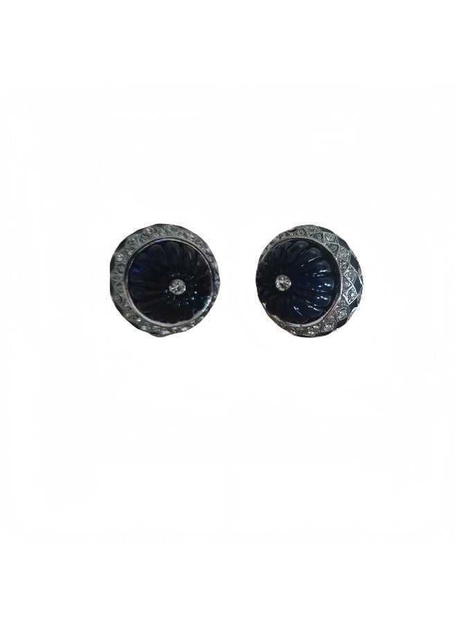 LumiArk Elegant Blue Gemstone Clip - On Earrings with Crystal Accents - Image 3