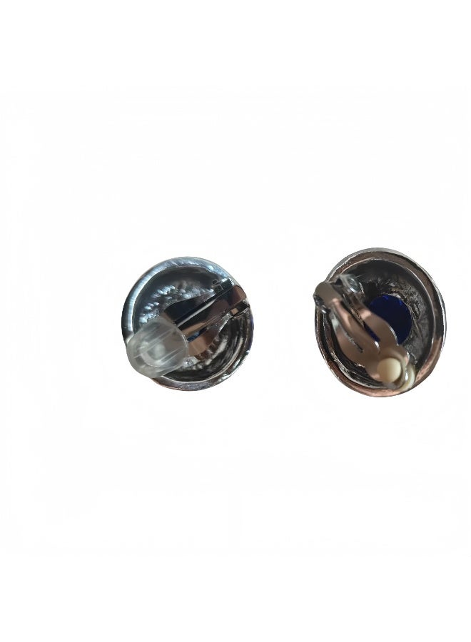 LumiArk Elegant Blue Gemstone Clip - On Earrings with Crystal Accents - Image 4