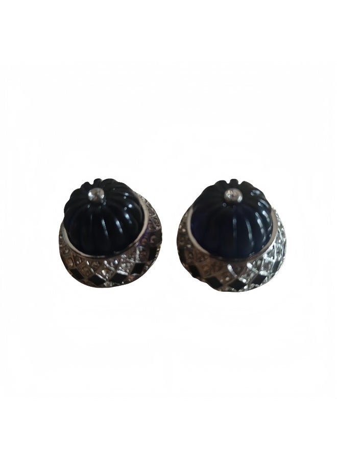 LumiArk Elegant Blue Gemstone Clip - On Earrings with Crystal Accents - Image 2