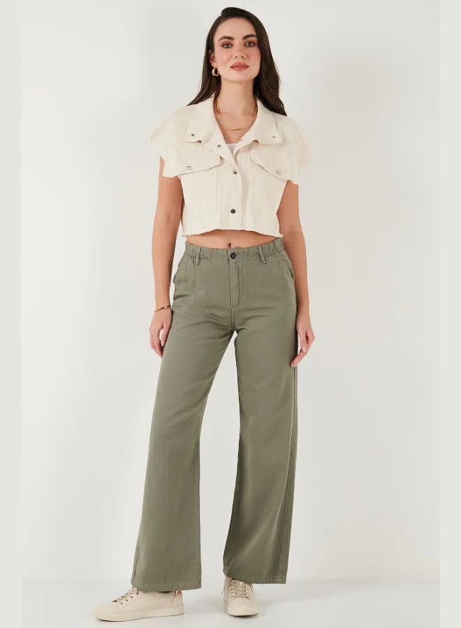 Lela Lela Cotton Standard Fit High Waist Wide Leg Trousers Women's Pants 668YP5344