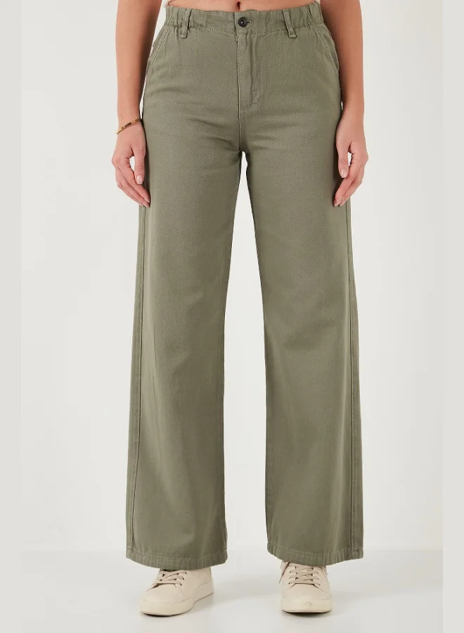 Lela Lela Cotton Standard Fit High Waist Wide Leg Trousers Women's Pants 668YP5344