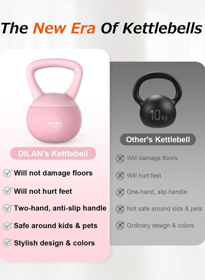 DILANL Soft Kettlebell, Safe Strength Training Kettle bell, Cushioned Impact-Resistant Base and Anti-Slip Grip Weight, Kettlebells Set for Home Workouts and Men/Women/ Beginners,With Non-slip Gloves (Pink - Image 3