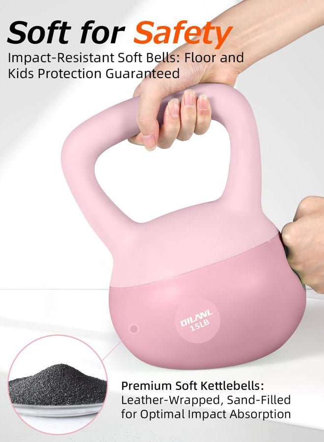DILANL Soft Kettlebell, Safe Strength Training Kettle bell, Cushioned Impact-Resistant Base and Anti-Slip Grip Weight, Kettlebells Set for Home Workouts and Men/Women/ Beginners,With Non-slip Gloves (Pink - Image 2