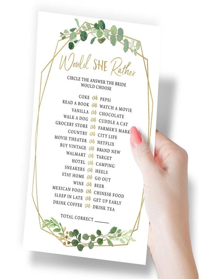 Printed Party Bridal Shower Games - Would She Rather Game with Fun Bride-to-Be Trivia, Wedding Shower Activity, Botanical Greenery Theme, 50 Guests - Image 3