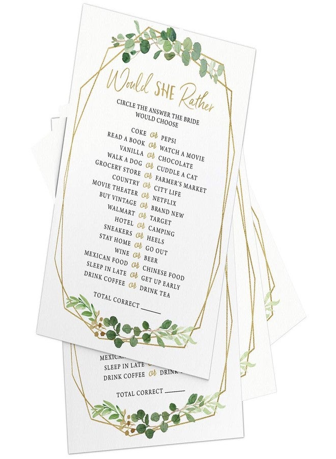 Printed Party Bridal Shower Games - Would She Rather Game with Fun Bride-to-Be Trivia, Wedding Shower Activity, Botanical Greenery Theme, 50 Guests - Image 4