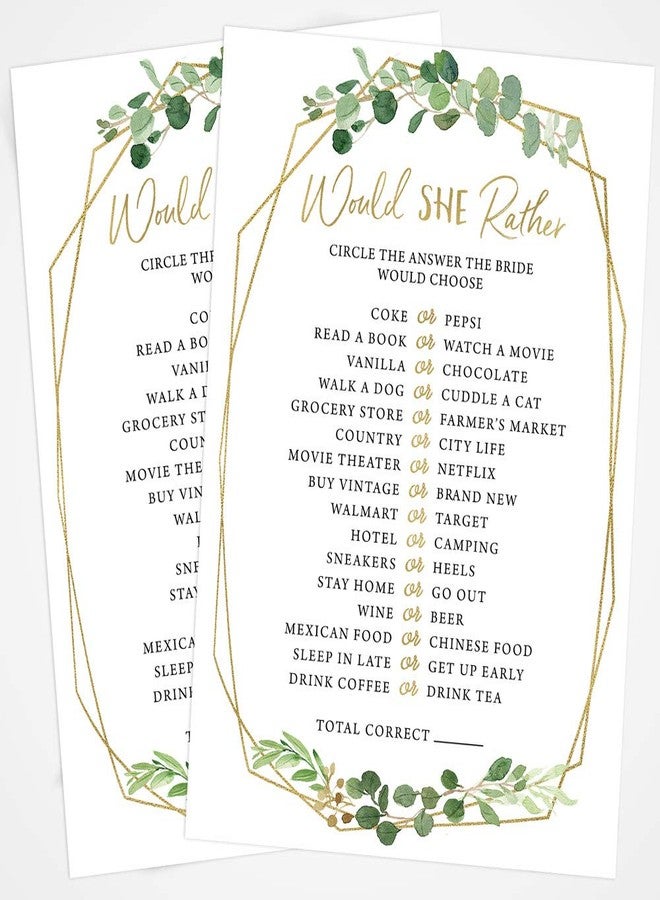 Printed Party Bridal Shower Games - Would She Rather Game with Fun Bride-to-Be Trivia, Wedding Shower Activity, Botanical Greenery Theme, 50 Guests - Image 5