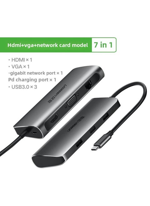 Green Union Type-C Extension Applicable To Apple MacBook Huawei Computer USB-C To HDMI/VGA 4K HD-Color:60557【7-in-1】hdmi+vga+network Port