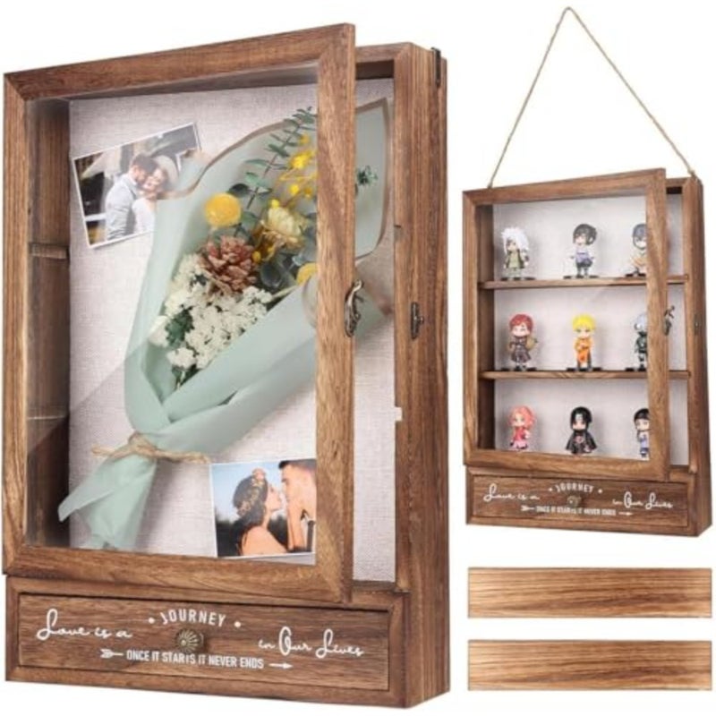 إطارات صور كبيرة لصندوق الظل، وصناديق عرض الظل العميق، مقاس 11 × 16 بوصة مع أرفف وأدراج قابلة للإزالة، للصور والزهور والتذكارات والميداليات وهدية الزفاف للحائط أو سطح الطاولة - Image 1