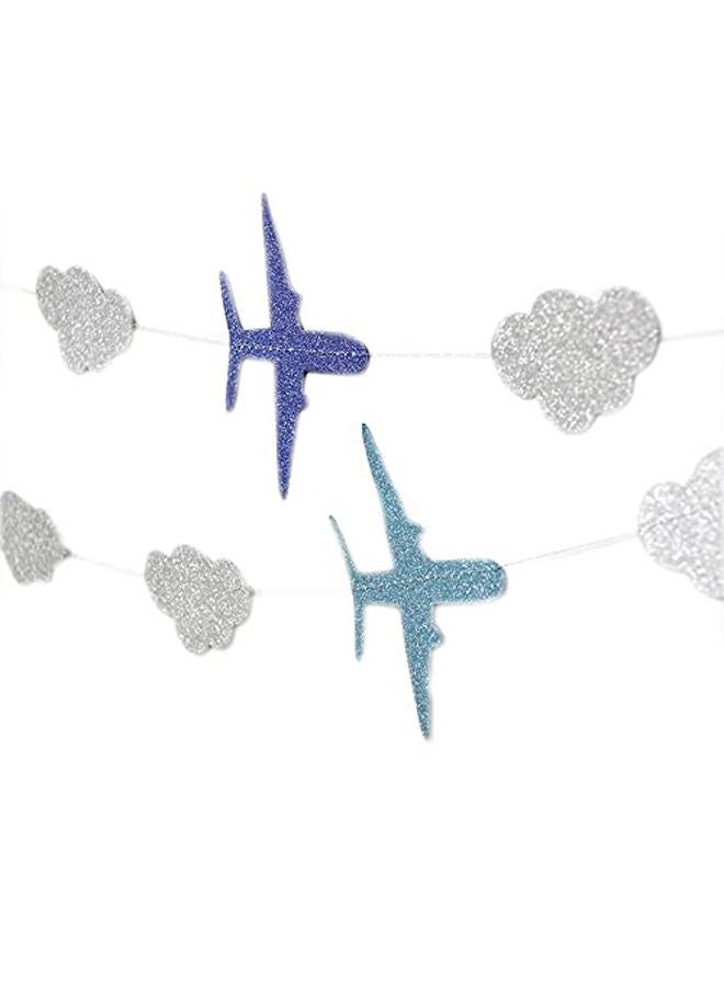 Lauthen.S Airplane Clouds Garland, 6pcs Glitter Plane Paper Garland Decorations for Birthday Backdrop Aviation Airplane Themed Baby Shower Party Supplies Classroom Home Decor - Image 2