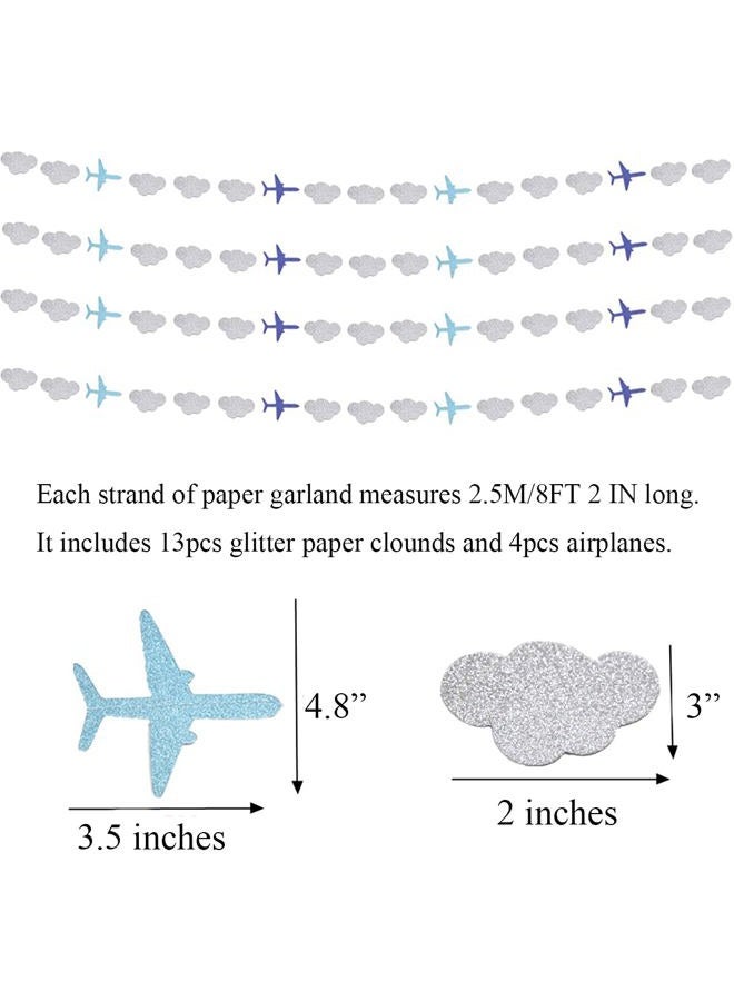 Lauthen.S Airplane Clouds Garland, 6pcs Glitter Plane Paper Garland Decorations for Birthday Backdrop Aviation Airplane Themed Baby Shower Party Supplies Classroom Home Decor - Image 3