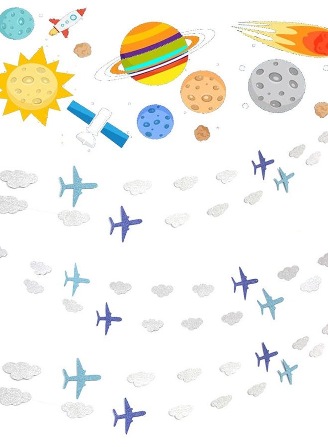 Lauthen.S Airplane Clouds Garland, 6pcs Glitter Plane Paper Garland Decorations for Birthday Backdrop Aviation Airplane Themed Baby Shower Party Supplies Classroom Home Decor - Image 4