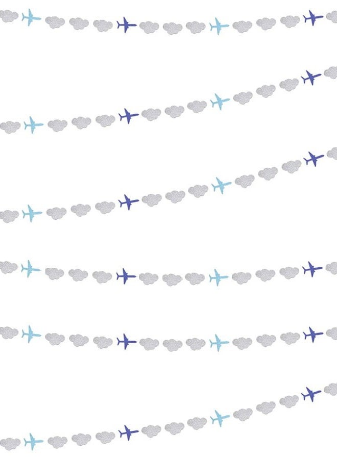 Lauthen.S Airplane Clouds Garland, 6pcs Glitter Plane Paper Garland Decorations for Birthday Backdrop Aviation Airplane Themed Baby Shower Party Supplies Classroom Home Decor - Image 1