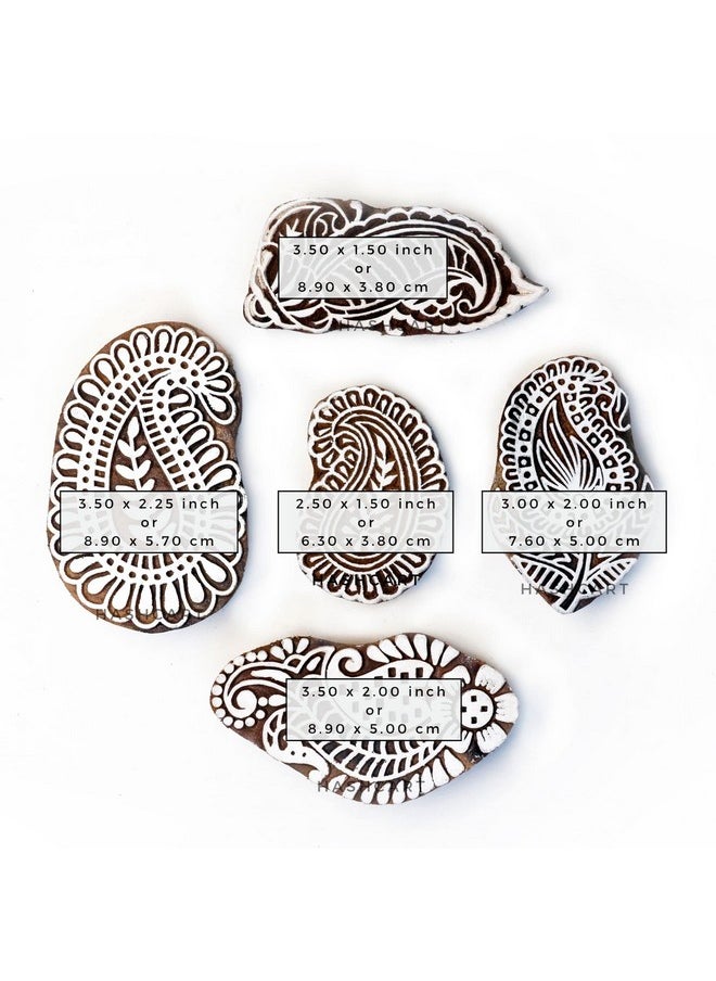 Hashcart | Set Of 5 | Wooden Paisley Design Blocks For Printing Saree Border | Scrapbooking | Kids | Textile | Paper | Stamps For Dresses Printing & Designing  - Image 1