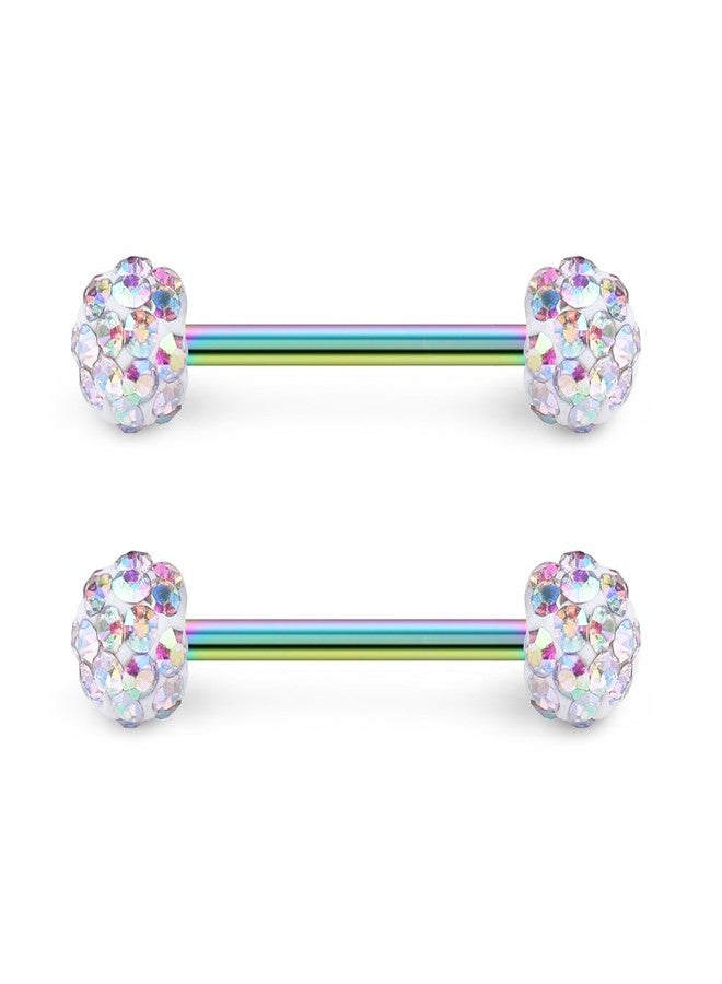 Ruifan 16G 9/16Inch Crystal & Jeweled CZ Ball Nipple Tongue Shield Ring & Stainless Steel Straight Barbell Body Piercing Jewelry Retainer 6PCS - Rainbow - Image 2