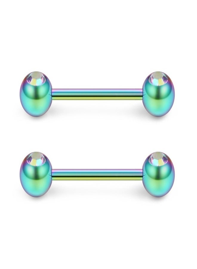 Ruifan 16G 9/16Inch Crystal & Jeweled CZ Ball Nipple Tongue Shield Ring & Stainless Steel Straight Barbell Body Piercing Jewelry Retainer 6PCS - Rainbow - Image 3