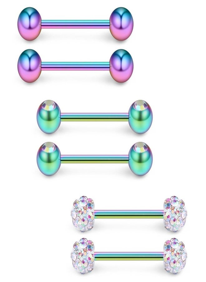 Ruifan 16G 9/16Inch Crystal & Jeweled CZ Ball Nipple Tongue Shield Ring & Stainless Steel Straight Barbell Body Piercing Jewelry Retainer 6PCS - Rainbow - Image 1