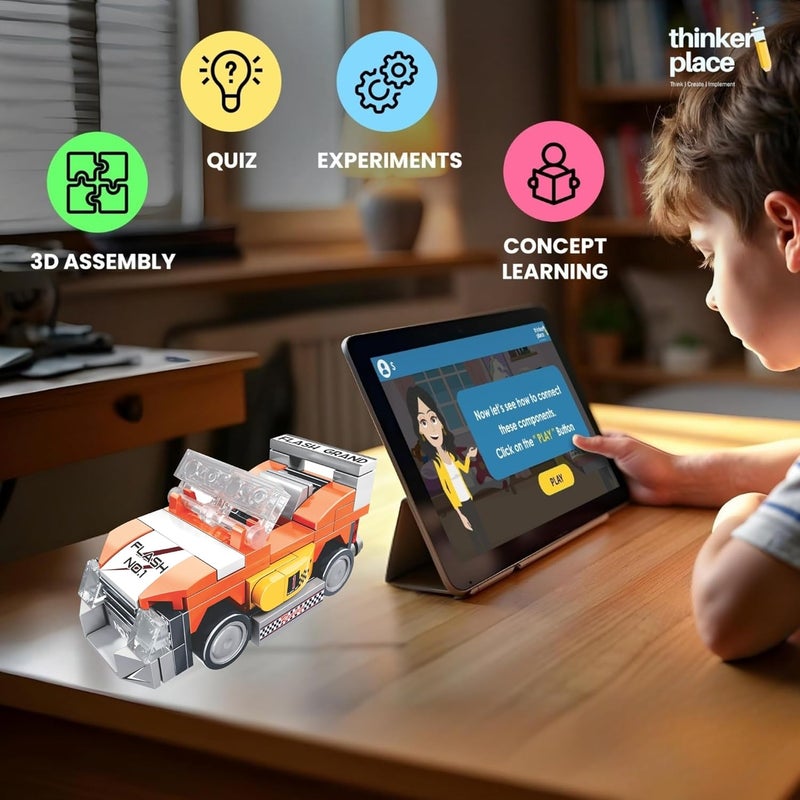 ThinkerPlace 8-in-1 Speed Racing Cars Flash (98 Pieces) | Learn About Electric Vehicles | Building Block Set for Kids Age 6+ | STEM Educational Toy | Build, Collect & Create Big-Size Racing Car - Image 3