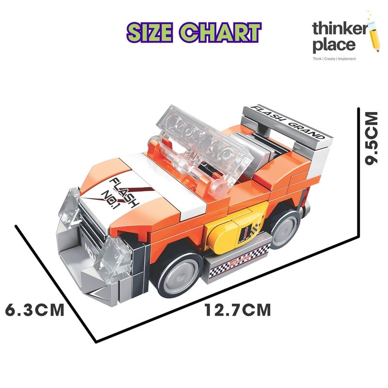 ThinkerPlace 8-in-1 Speed Racing Cars Flash (98 Pieces) | Learn About Electric Vehicles | Building Block Set for Kids Age 6+ | STEM Educational Toy | Build, Collect & Create Big-Size Racing Car - Image 5