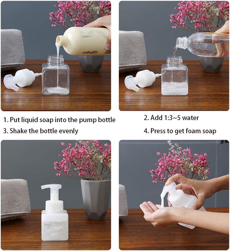 UUJOLY Foaming Soap Dispenser, 250ml (9oz) Refillable Pump Bottle for Liquid Soap, Shampoo, Body Wash (2 Pcs) (Small Clear) - Image 5