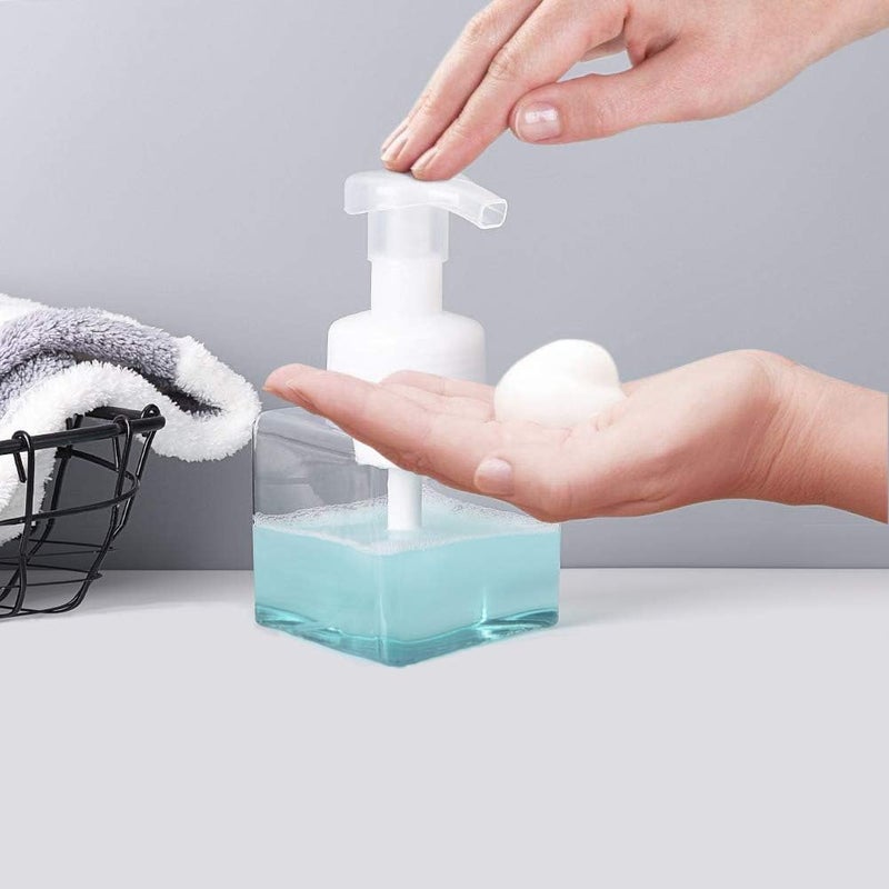 UUJOLY Foaming Soap Dispenser, 250ml (9oz) Refillable Pump Bottle for Liquid Soap, Shampoo, Body Wash (2 Pcs) (Small Clear) - Image 3