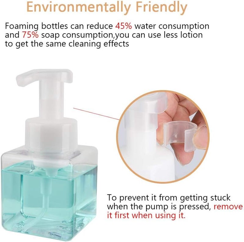 UUJOLY Foaming Soap Dispenser, 250ml (9oz) Refillable Pump Bottle for Liquid Soap, Shampoo, Body Wash (2 Pcs) (Small Clear) - Image 2