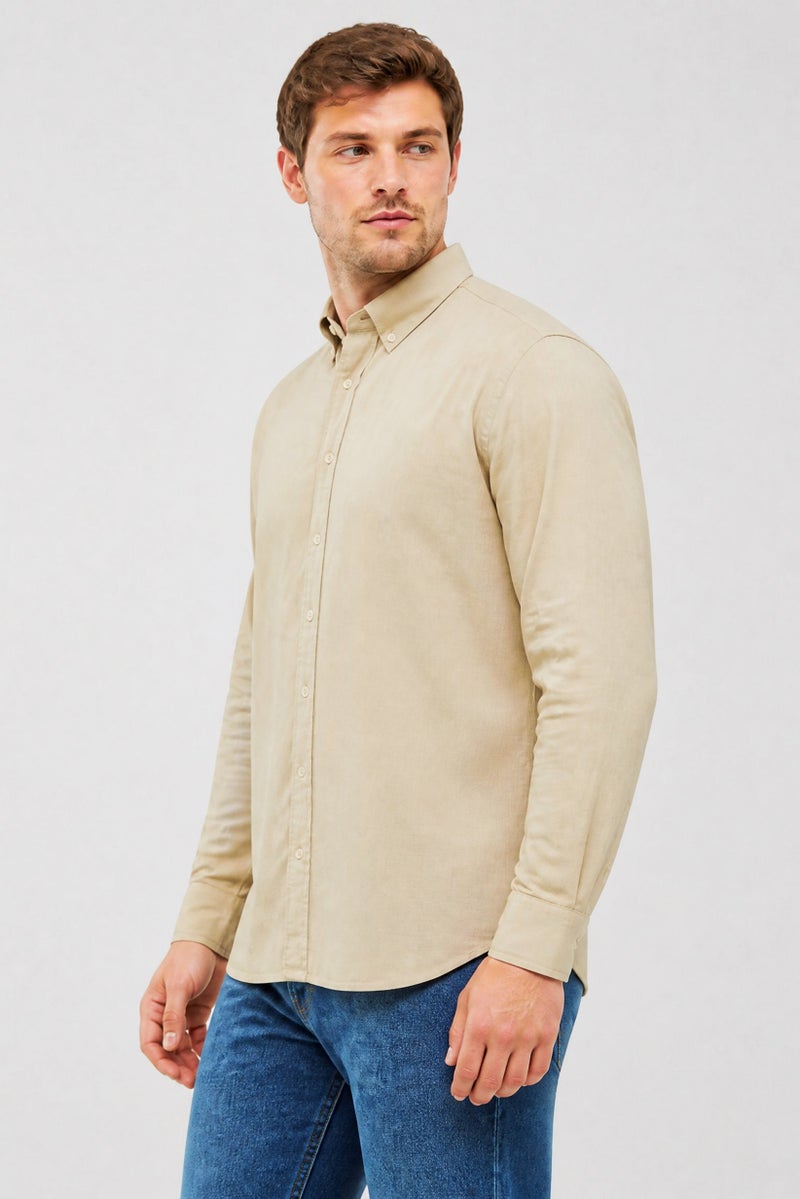 La Martina Men Slim Fit Embroidered Long Sleeve Casual Shirt, Beige - Image 3