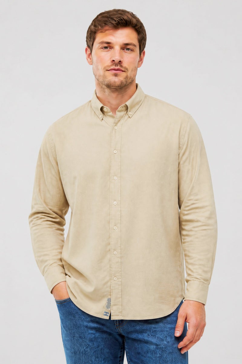 La Martina Men Slim Fit Embroidered Long Sleeve Casual Shirt, Beige - Image 1