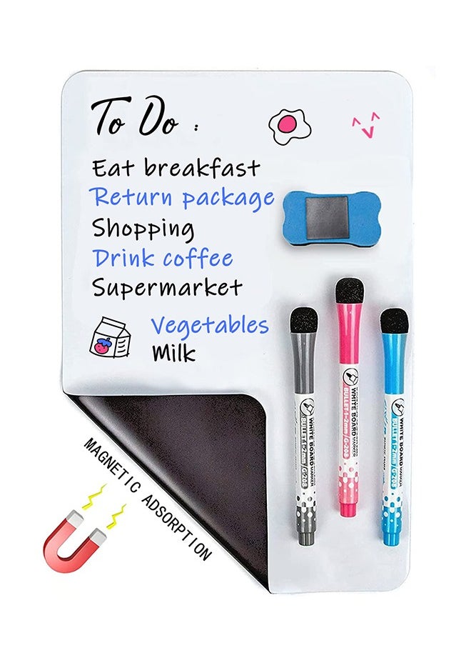 Generic - A4 Magnetic White Board Versatile Dry Erase Board Fridge Dry Erase Whiteboard Sheet with 3 Markers and Board Eraser, Rounded Corner for DIY Projects Family Interaction and Creative Learning Message Board Office Memo, 21*30cm - Image 1