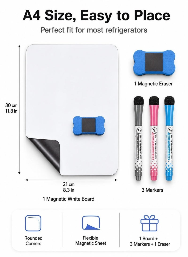 NIIMBOT A4 Magnetic White Board, Dry Erase Sheet with 3 Markers and Eraser, Flexible Fridge Whiteboard with Rounded Corner, Magnetic Memo Board for Kitchen Office Planning and Family Message, 21 x 30 cm - Image 2