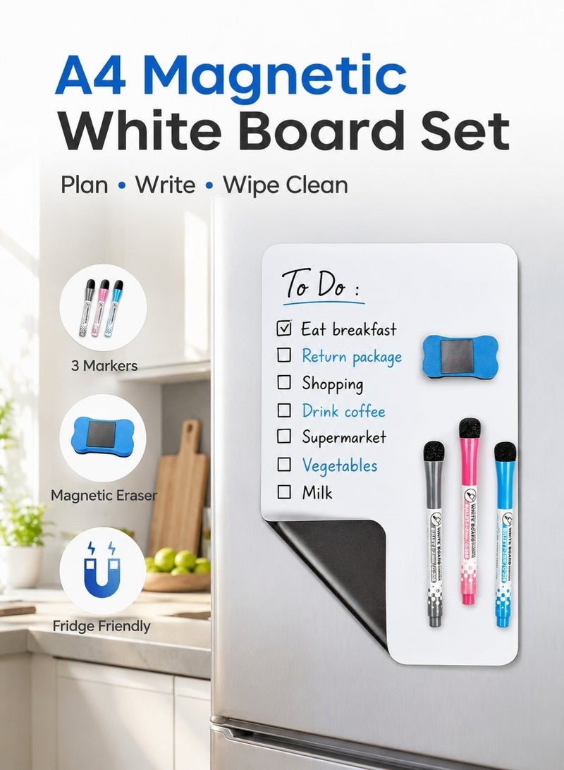 NIIMBOT A4 Magnetic White Board, Dry Erase Sheet with 3 Markers and Eraser, Flexible Fridge Whiteboard with Rounded Corner, Magnetic Memo Board for Kitchen Office Planning and Family Message, 21 x 30 cm - Image 3