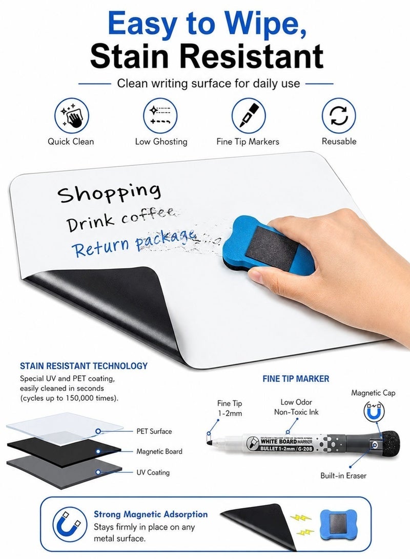 NIIMBOT A4 Magnetic White Board, Dry Erase Sheet with 3 Markers and Eraser, Flexible Fridge Whiteboard with Rounded Corner, Magnetic Memo Board for Kitchen Office Planning and Family Message, 21 x 30 cm - Image 4