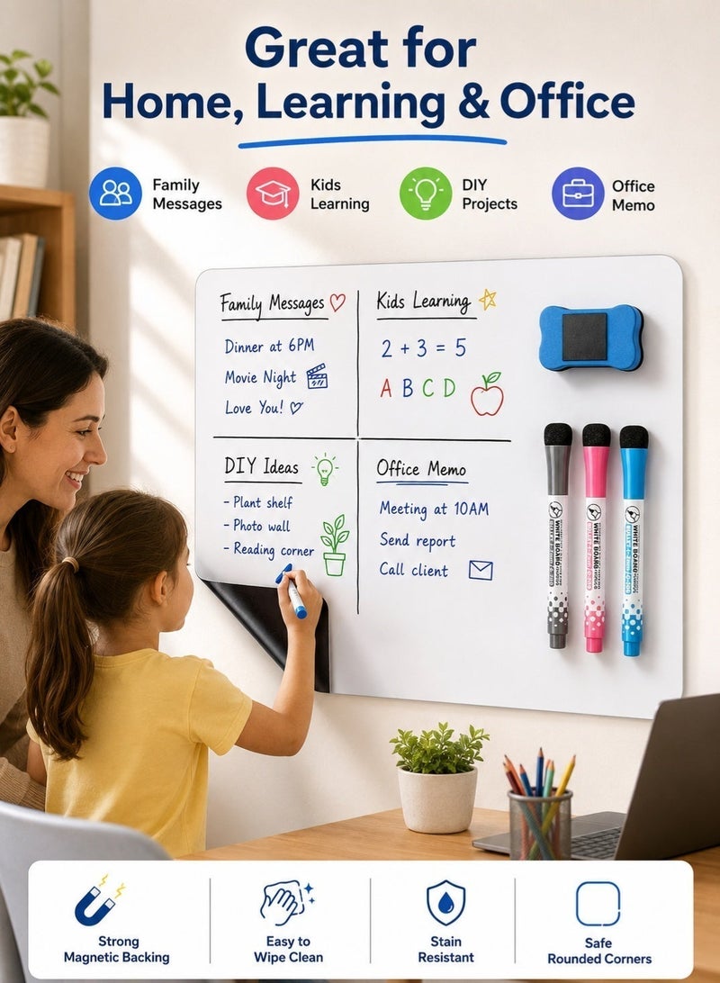 NIIMBOT A4 Magnetic White Board, Dry Erase Sheet with 3 Markers and Eraser, Flexible Fridge Whiteboard with Rounded Corner, Magnetic Memo Board for Kitchen Office Planning and Family Message, 21 x 30 cm - Image 5