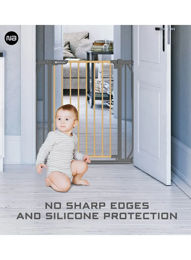 neobreez FERMII Auto Close Safety Baby Toddler Gate| 75 to 85(up to 115 cm)+ 10/20cm Extension| Extra Wide Child Gate For Stairs And Doorways,   Wide Pressure Fit Stair Gate | No Drill Barrier Stair Gate