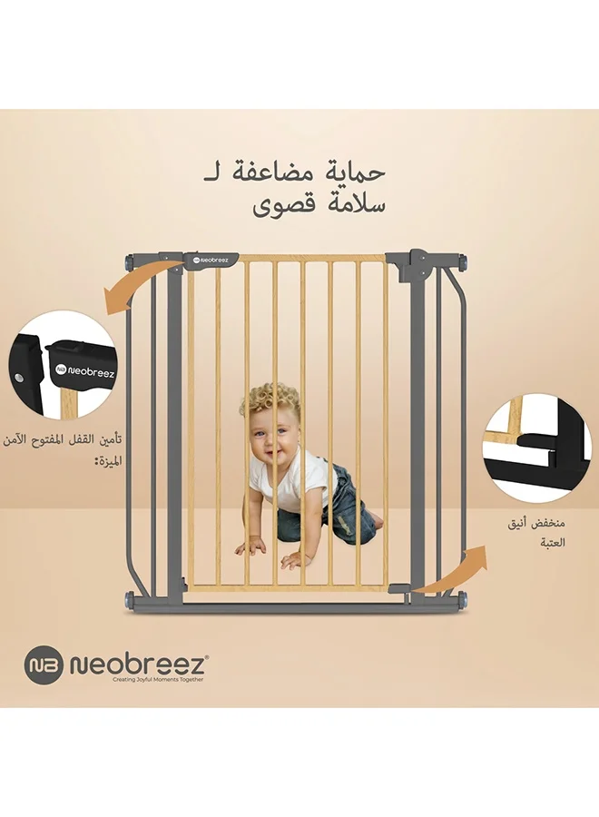 neobreez FERMII Auto Close Safety Baby Toddler Gate| 75 to 85(up to 115 cm)+ 10/20cm Extension| Extra Wide Child Gate For Stairs And Doorways,   Wide Pressure Fit Stair Gate | No Drill Barrier Stair Gate