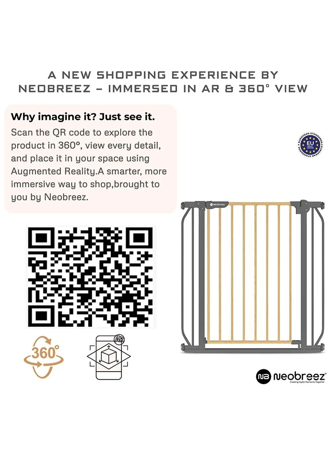 neobreez FERMII Auto Close Safety Baby Toddler Gate| 75 to 85(up to 115 cm)+ 10/20cm Extension| Extra Wide Child Gate For Stairs And Doorways,   Wide Pressure Fit Stair Gate | No Drill Barrier Stair Gate