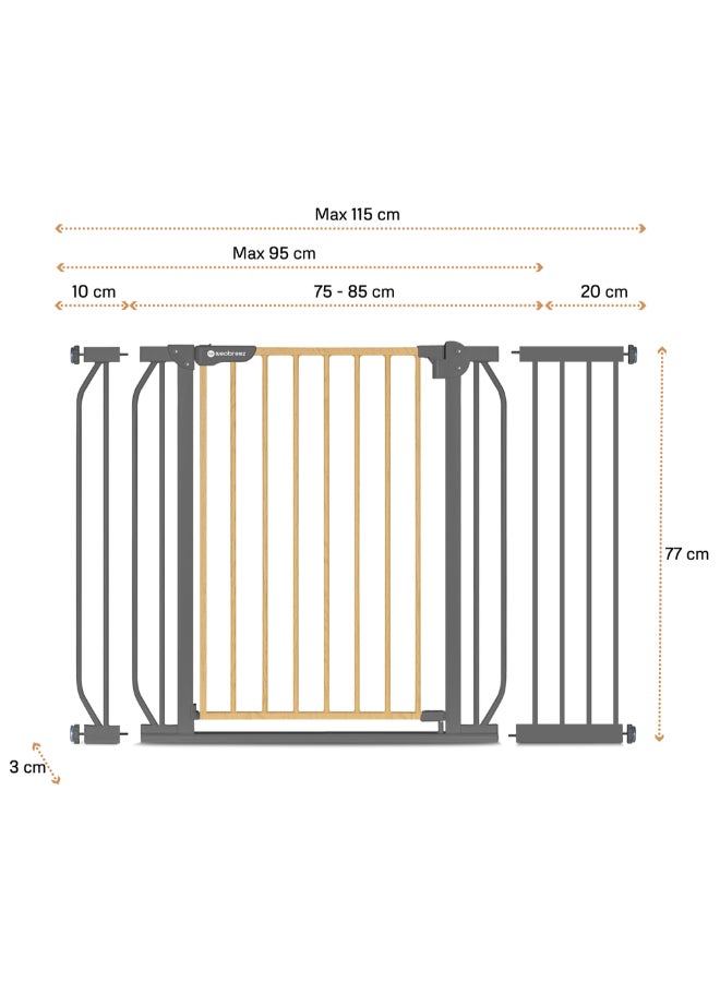 neobreez FERMII Auto Close Safety Baby Toddler Gate| 75 to 85(up to 115 cm)+ 10/20cm Extension| Extra Wide Child Gate For Stairs And Doorways,   Wide Pressure Fit Stair Gate | No Drill Barrier Stair Gate - Image 3