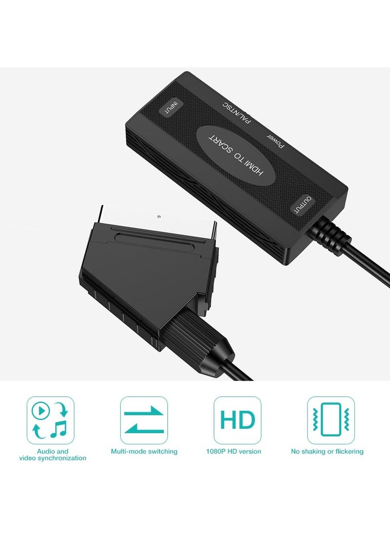 SYOSI HDMI to SCART HD video converter, with HDMI Cable, Full HD 1080P Switch Video Audio Converter, HDMI Input SCART Output Video Audio Converter with NTSC PAL