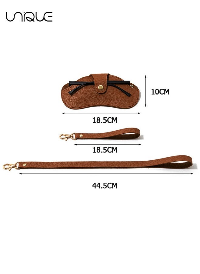 Unique Soft Leather Sun Glasses Bag - Leather Glasses Case Holder Portable Slim Sun Glasses Pouch Soft Eyeglasses Bag -Sun Glasses Bag With Button Clip Wrist Strap (Coffee Color)  - Image 2